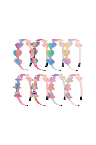 Xıma Glitter Heart Girls Saç Bantları Gökkuşağı Yıldız Hariband Çocuklar Kızlar İçin Saç Aksesuarları 8'li Diğer