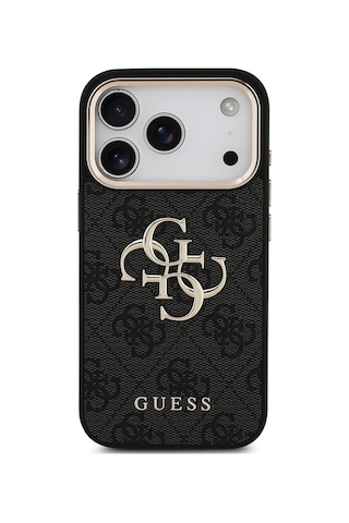 Apple Uyumlu iPhone 17 Pro Kılıf Guess Lisanslı Gold Kamera Çerçeveli 4g Desenli Büyük 4g Ve Yazı Logolu Siyah Siyah