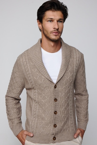 Tudors Slim Fit Dar Kesim Desenli Yumuşak Dokulu Düğmeli Kahverengi Erkek Hırka-29568-kahverengi Kahverengi