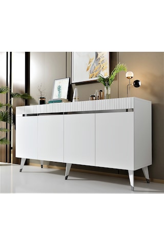 Apollon Konsol Tv Sehpası Çok Amaçlı Dolap Beyaz Gümüş