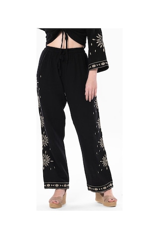 Eliş Şile Bezi Beli Lastikli Günışığı Yazlık Müslin Pantolon Siyah Syh-siyah Siyah