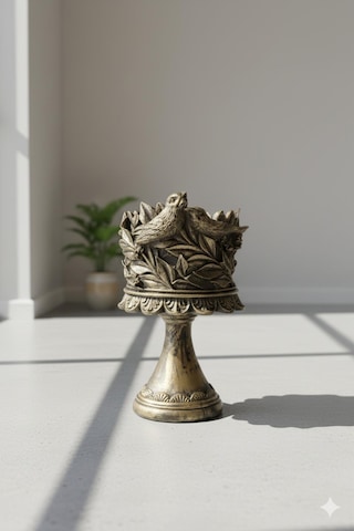 Dekoratif Polyester Kuşlu Ayaklı Şamdan Mumluk Gold Eskitme 23x11x10 Cm Çok Renkli