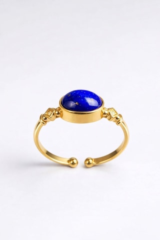 Doğal Lapis Lazuli Taşlı Açık Uçlu Altın Kaplama Ayarlanabilir Kadın Yüzük Çok Renkli