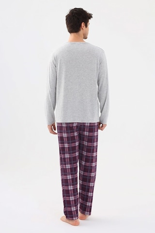 Erkek Pamuklu Uzun Kollu Önü Patlı Ekose Desenli Pijama Takımı Ko60105 Mor