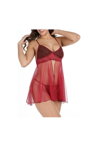 Sistina Bayan Bordo Kısa Tül Gecelik 670 Bordo