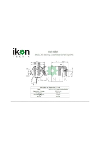 İKON TEKNİK AC SENKRON MOTOR 50 KTYZ 6 Watt 1.2 RPM 220 Volt VİYOL MOTORU - KULUÇKA ÇEVİRME MOTORU