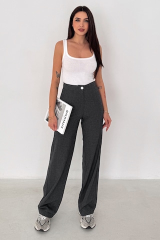 Kadın Yüksek Bel Geniş Paça Pantolon Grey Tailor Gri