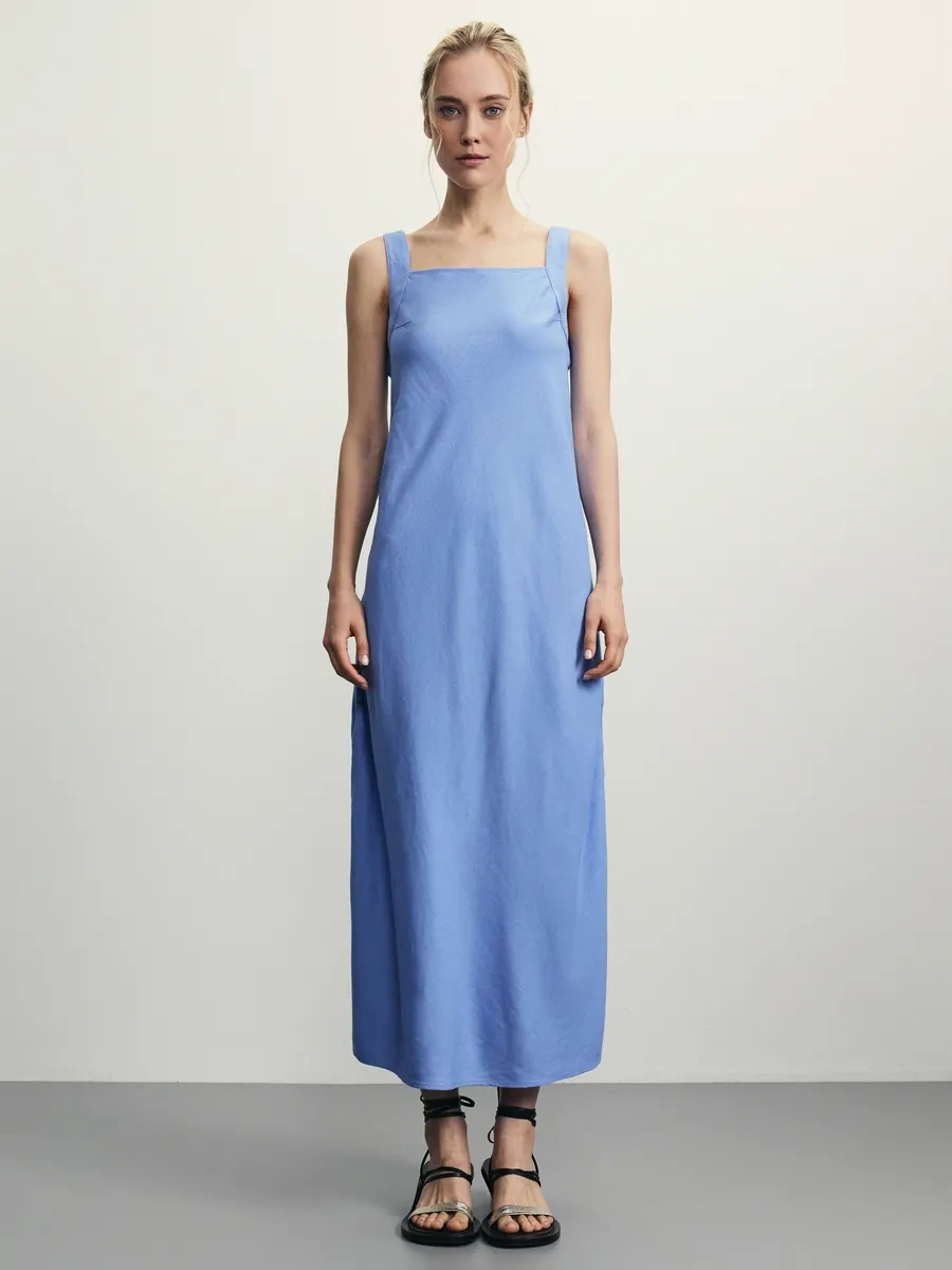 Zarına Keten İşlemeli Uzun Yazlık Elbise 371187940 Açık Mavi