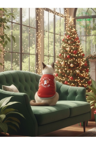 Mutlu Miyav'lar Yılbaşı Temalı Kedi Ve Köpek Kıyafeti Elbisesi Noel Tasarımlı