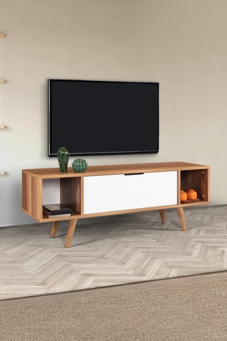 3326 Mesir 130 Cm Ahşap Ayaklı , Metal Kulplu Tv Ünitesi , Söğüt - Beyaz , Tv Sehpası , Salon Diğer