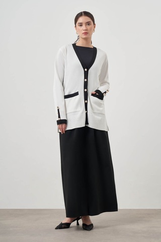 Mizalle Şeritli Rayon Ekru Hırka Ekru