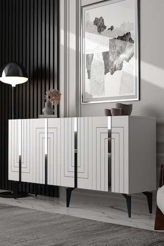150dhdk14bg Artemis Pleksi Ve Lazer Çizgi Desen Konsol Beyaz-gümüş