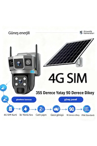 6mp Akıllı Çift Lens Kamera 4g Sım , Otomatik İnsan Takibi, Gece Renkli, Solar Şarj Güneş Enerjili