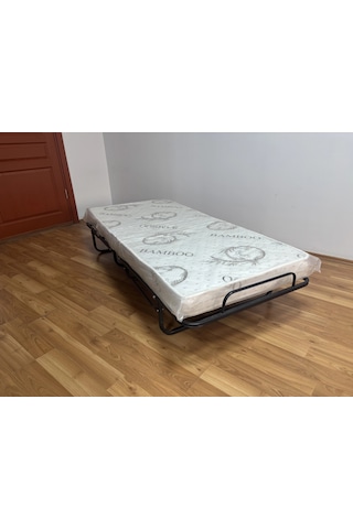 Bademli Mobilya Metal Katlanır Karyola + Yatak 90x190 Tekerlekli