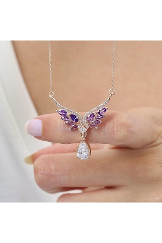 Mia vento Ametist Taşlı Melek Masalı Rosegold Gümüş Kolye