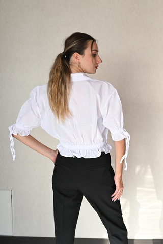 Lemajh Kolları Büzgülü Beyaz Gömlek-beyaz Beyaz