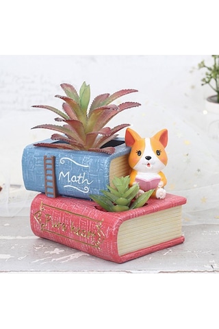 Suntek Magideal Yaratıcı Reçine Etli Saksı Bahçe Ekici Corgi Kitap