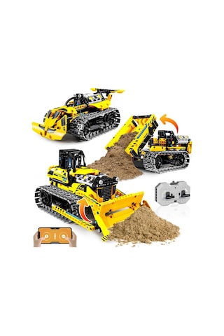 3'ü 1 Arada Teknoloji Buldozer, Rc Damperli Kamyon Ve Şantiye Arabası ,452 Parça Inşaat Oyuncağı Çok Renkli