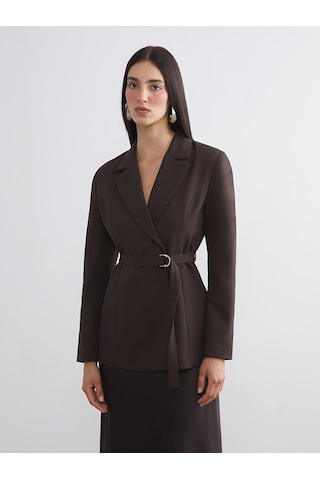 Lcw Vision Kahverengi Beli Kemerli Kadın Blazer Ceket