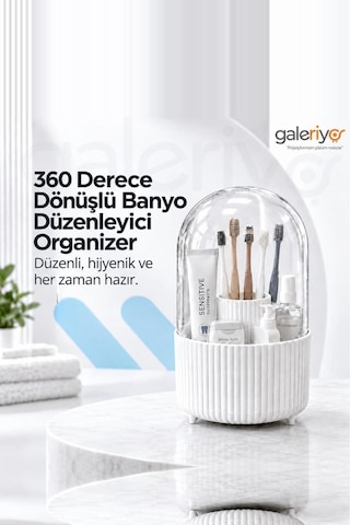 Galeriyo Şeffaf Kapaklı 360 Banyo Düzenleyici Organizer Beyaz Beyaz