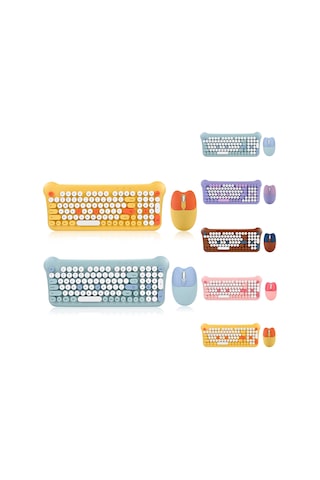 Qw05 Karışık Renk Taşınabilir 2.4g Kablosuz Klavye Mouse Seti Mavi