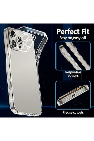 Apple Uyumlu iPhone Uyumlu 16 Pro Kılıf Korumalı Şeffaf Silikon +ekran Koruma Cam Set -