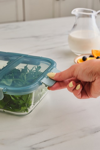 Polly Bölmeli Sızdırmaz Cam Saklama Kabı 1360 Ml Mavi