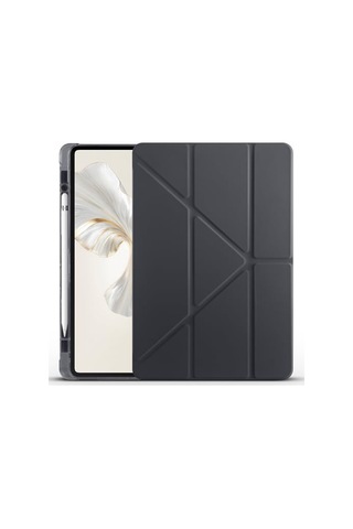 Honor Pad 9 İle Uyumlu Kılıf Silikon Yumuşak Kalem Bölmeli Esnek 4 Farklı Stand Olabilen Tablet Kılıfı Siyah Arka Kapak