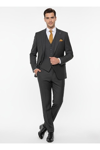 Presto Erkek Slimfit 6 Drop Yelekli Takım Elbise Füme 787-700 Gri