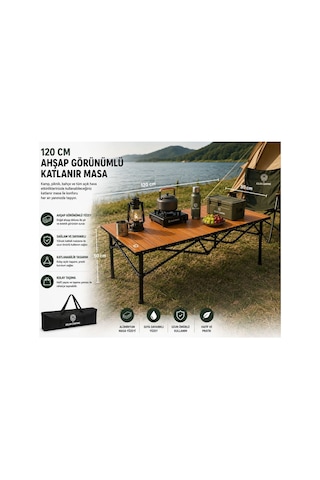 120x55x50 Cm Katlanır Kamp Ve Piknik Masası Hafif, Dayanıklı Ve Taşınabilir Ahşap