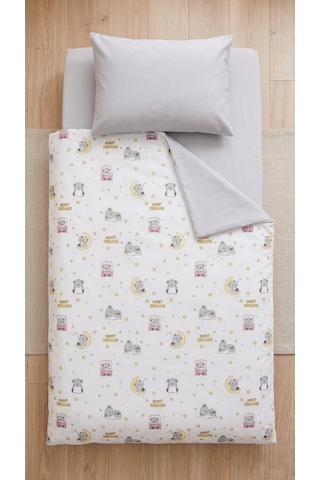 %100 Pamuklu Sweet Dreams Sevimli Koala Desenli 3 Parça Bebek Nevresim Takımı - Sarı / Pembe / Gri 3'lü Bebek Uyku Seti