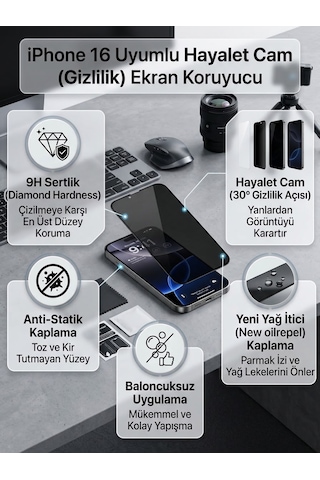Iphone 16 Uyumlu Ekran Koruyucu Hayalet Cam
