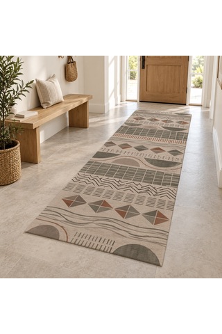 Kartela Halı Adaçayı Kareleri Antrasit Kiremit Koridor Mutfak Yolluk Halısı Kaymaz Taban 60x180 Cm