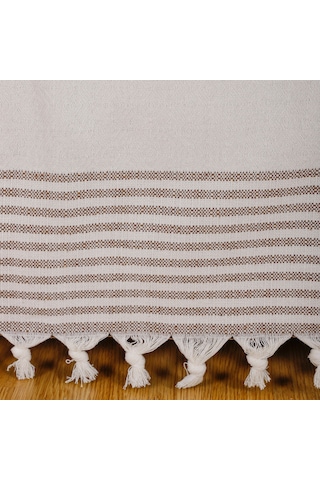 Natural Buldan İşi Kolları Örten Kaymaz Kanepe Çekyat Koltuk Örtüsü 180x300 Cm Pamuk Dokuma Kreme Kahve Kreme Kahve