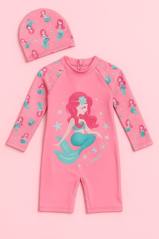 My Kids Wear Kız Cocuk Uzun Kollu Ve Fermuarlı Mayo Takımı 3 -10 Yas 11906 Açık Pembe