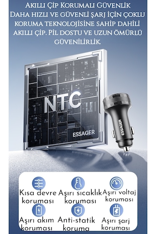 Essager 108w Araç Şarjı Type-c+usb Üç Giriş Hızlı Pd Ce Lisanslı