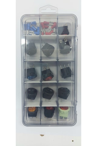 On-off Rocker Anahtar Ve Switch Seti 15 Bölmeli Organizer Kutulu