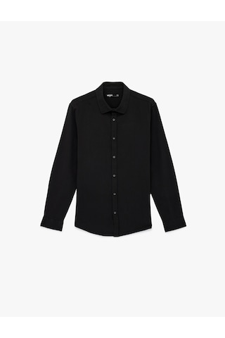 Koton Pamuklu Uzun Kollu Klasik Yaka Slim Fit Gömlek Siyah 6sam60095hw
