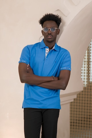 Paul Martin Regular Fit Yaka Garnili Pamuklu Polo Yaka T-shirt Sax