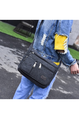 Moda Günlük Kanvas Çok Bölmeli Omuz Çantası D7118 Kahverengi