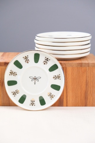 Tabak Evi Porselen Acem Zade Yeşil Çay Tabağı 12,5cm 6 Lı Yeşil