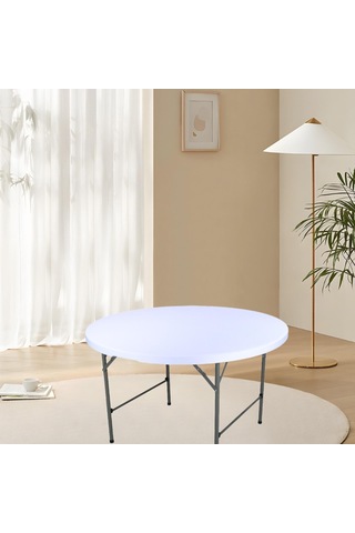 Suntek Fitted Yuvarlak Masa Örtüsü Elastik Kenar Kaymaz Beyaz