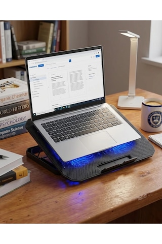 Mey İthalat Usb Girişli Laptop Soğutma Standı Çift Fan Mavi Işıklı Notebook Soğutucu