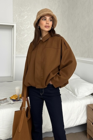 Cemo Basic Crop Gömlek Ceket Shacket Camel Basic, Crop, Gömlek Kahve