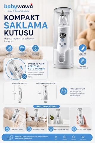 Babywawa H-032 Elektrikli Burun Aspiratörü 0-12 Yaş Şarjlı Nazal Aspiratör 5 Kademe Güçlü Vakum Led Işıklı Müzikli