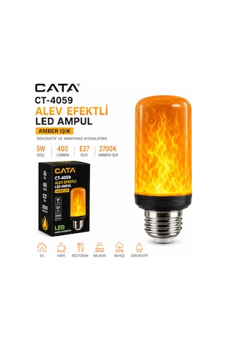 Ct-4059 Alev Efektli Led Ampul 5w E27 Amber 2700k 400 Lümen Dekoratif Alev Görünümlü Ampul Tekli Ct-4059 Alev Efektli Led Ampul 5w E27 Amber 2700k 400 Lümen Dekoratif Alev Görünümlü Ampul Tekli