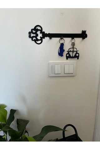 Metal Lazer Kesim Dekoratif Desenli Osmanlı Anahtarlık Duvar Askılığı Siyah