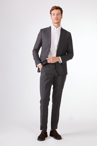 Dufy Gri Balıksırtı Erkek Takım Elbise - Slim Fit Gri