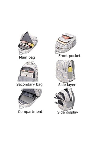 Ww Üç Parçalı Papatya Desenli Okul Çantası - Gri