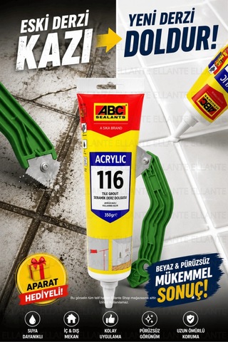 Abc Derz Dolgusu 350 Gr + Derz Kazıma Aparatı Hediyeli Beyaz Akrilik Fayans Derz Tamir Ve Yenileme